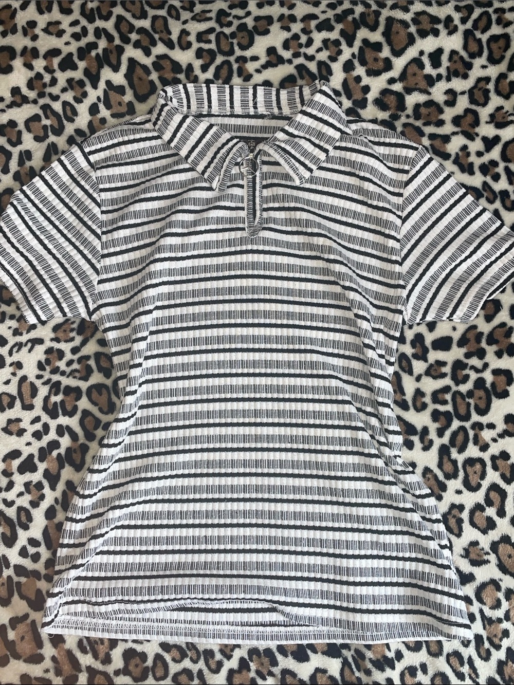 Mercedes Zipper Striped Polo Top